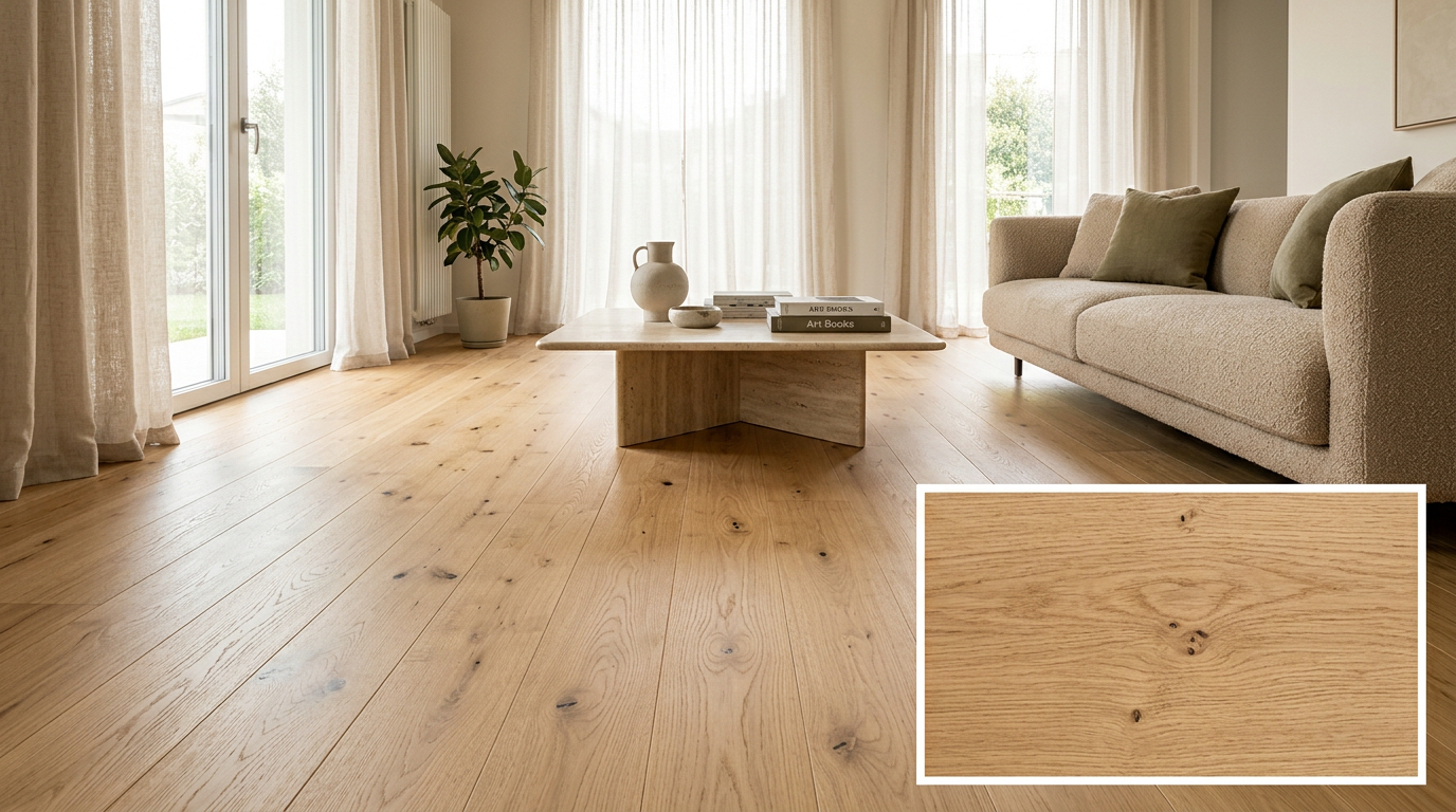 Rovere Naturale posato in soggiorno luminoso