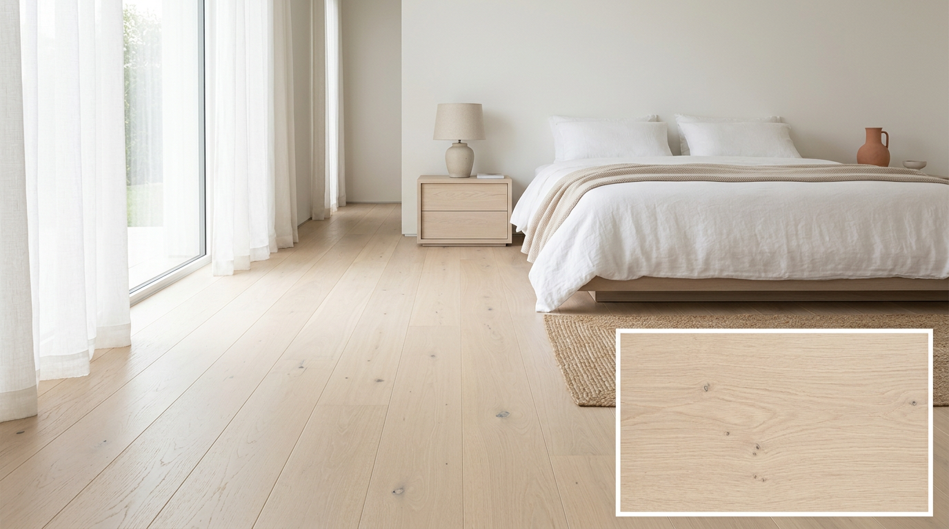 Rovere Sabbia posato in camera da letto minimale