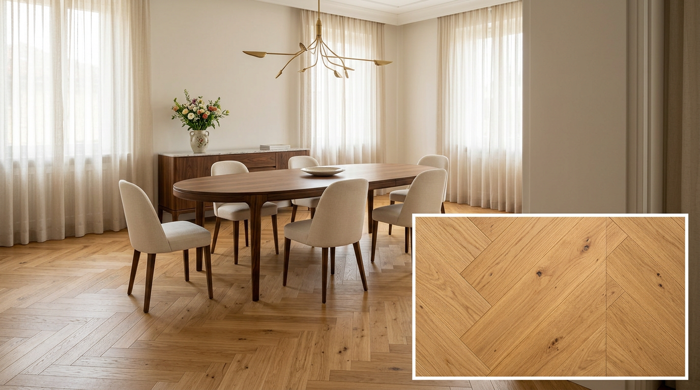 Spina Italiana Rovere posata in sala da pranzo elegante